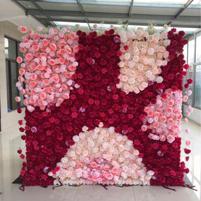 Roseytime 5D Red&Pink Flower Wall Backdrop Rolling Up Fabric Back #RTW309