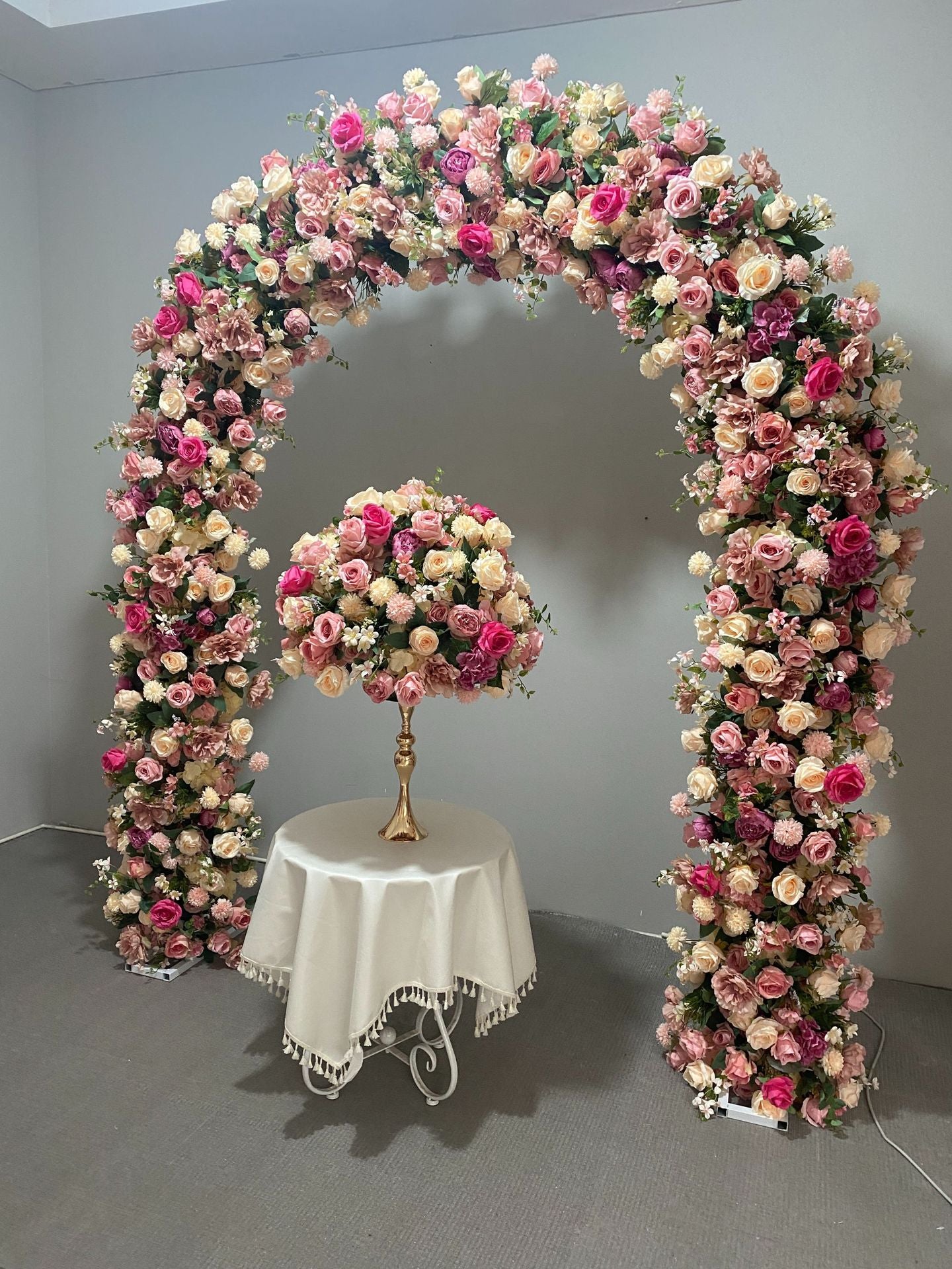 RoseyTime Artificial Pink Flower Round Arch Fabric Back 6.6*6.6ft