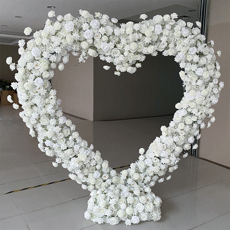 RoseyTime White Heart Artificial Flower Arches Set With Frame Wedding Backdrop Decor