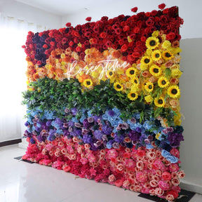 Roseytime 3D Rainbow Flower Wall Roll Up Fabric Back #RTW295