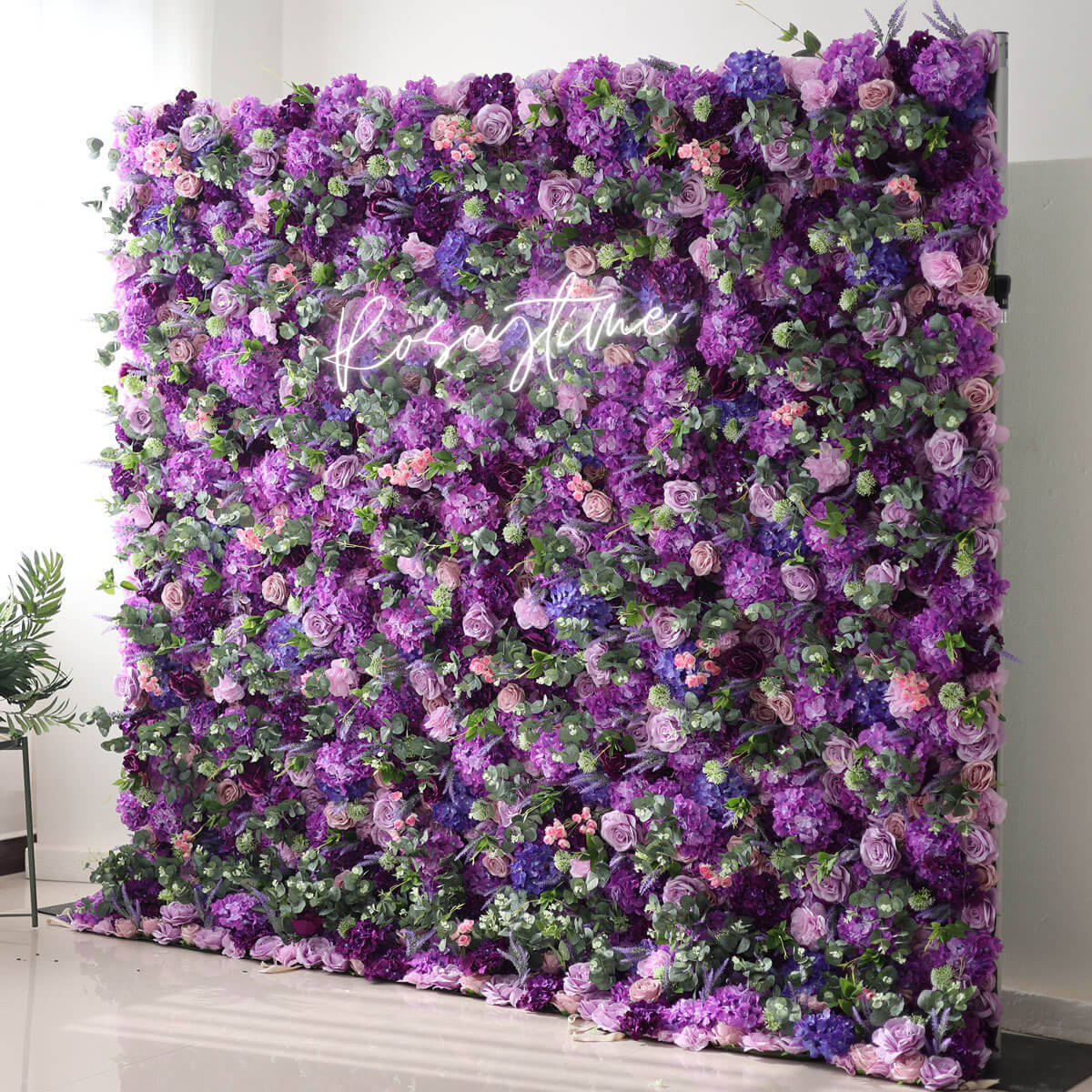 Roseytime 5D Purple Roses & Hydrangeas Flower Wall Roll Up Fabric Back #RTW037