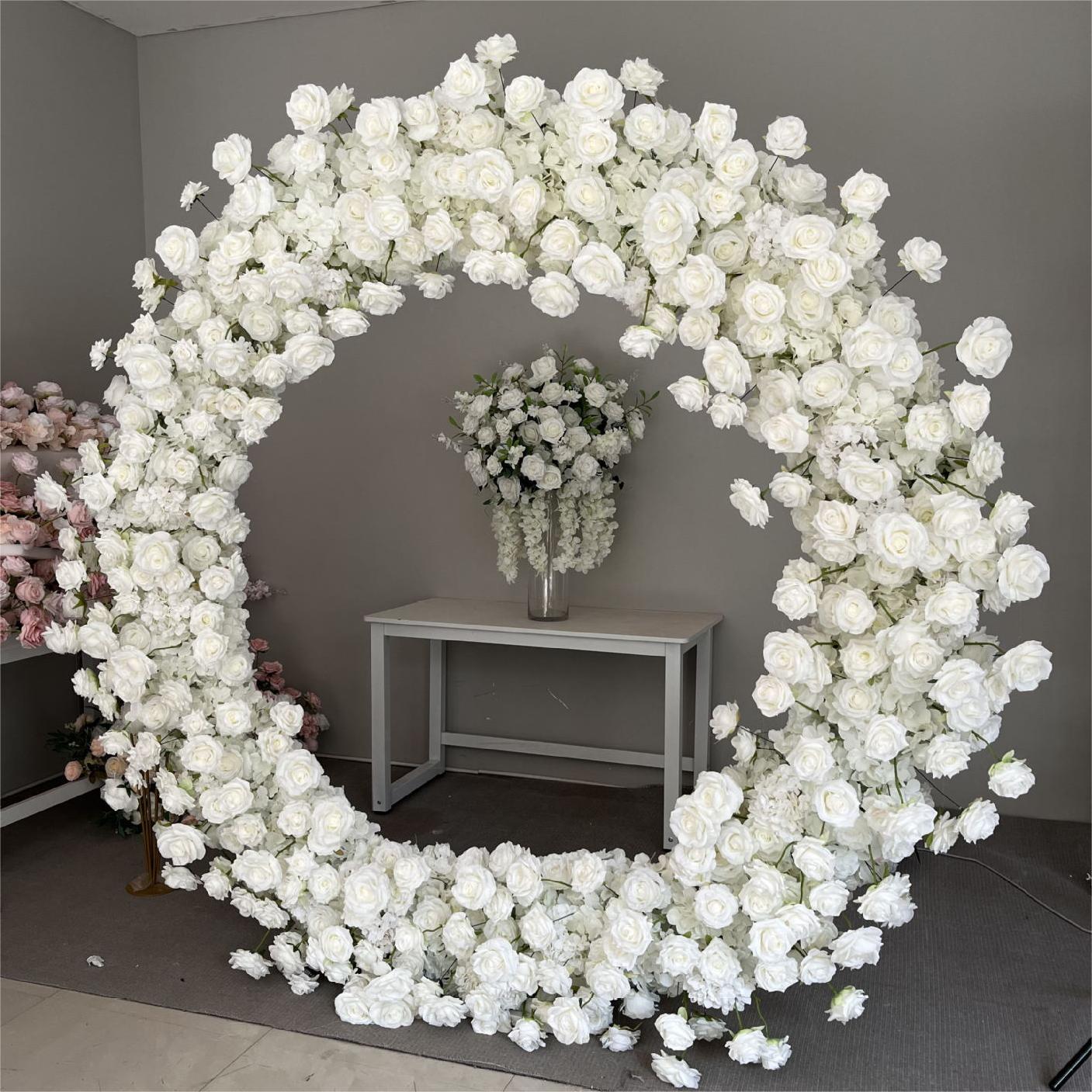 RoseyTime White Artificial Flower Circle Arch Fabric Back 6.6*6.6ft