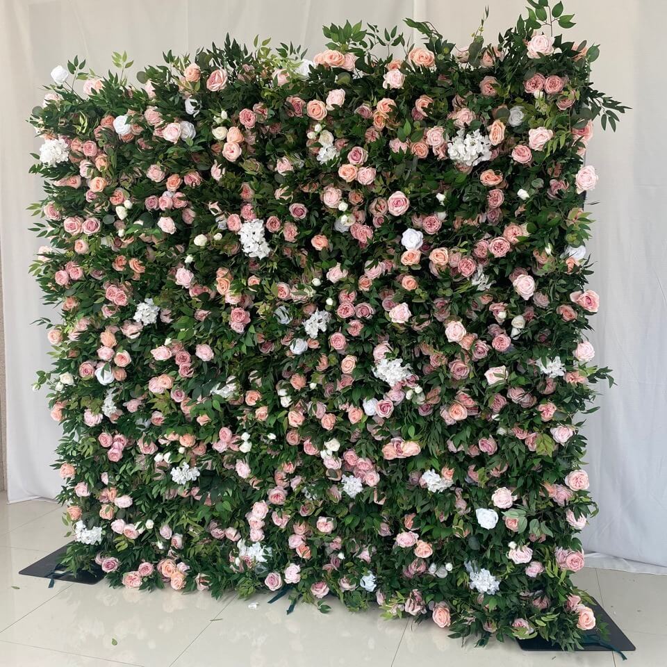 💥BF SALE: 5D Green&Pink Flower Wall Backdrop Roll Up #RTW252