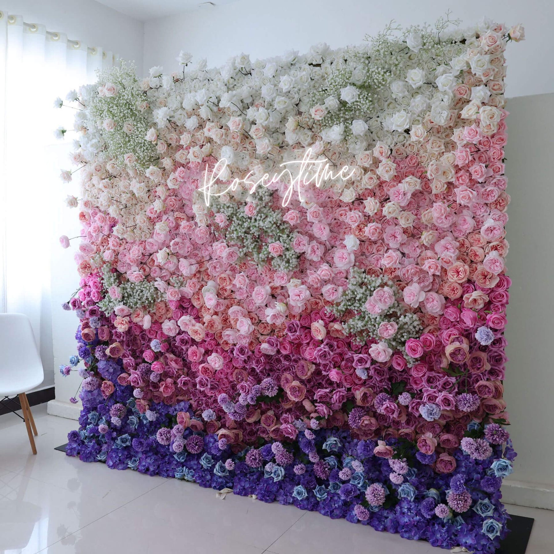 Roseytime 3D Colorful  Flower Wall Roll Up Fabric Back #RTW065