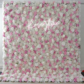 Roseytime 3D White&Pink Flower Wall Roll Up Fabric Back #RTW307