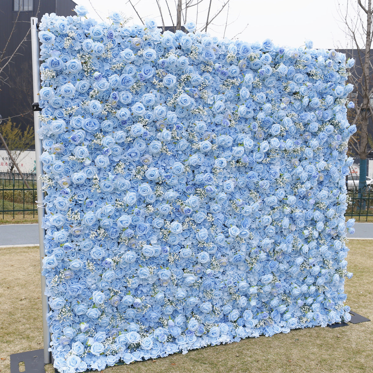 Roseytime 3D Blue Flower Wall Roll Up Fabric Back #RTW058