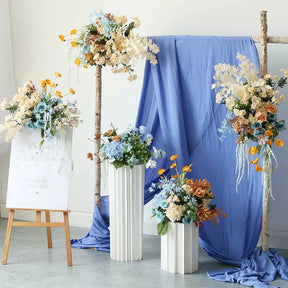 Roseytime Wedding Arch Flowers Decor Set With Blue Drapes