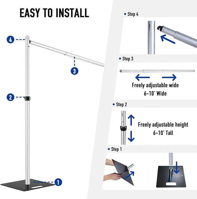 Roseytime Adjustable Frames Heavy Duty Pipe And Drape Stand for Flower Wall Backdrop