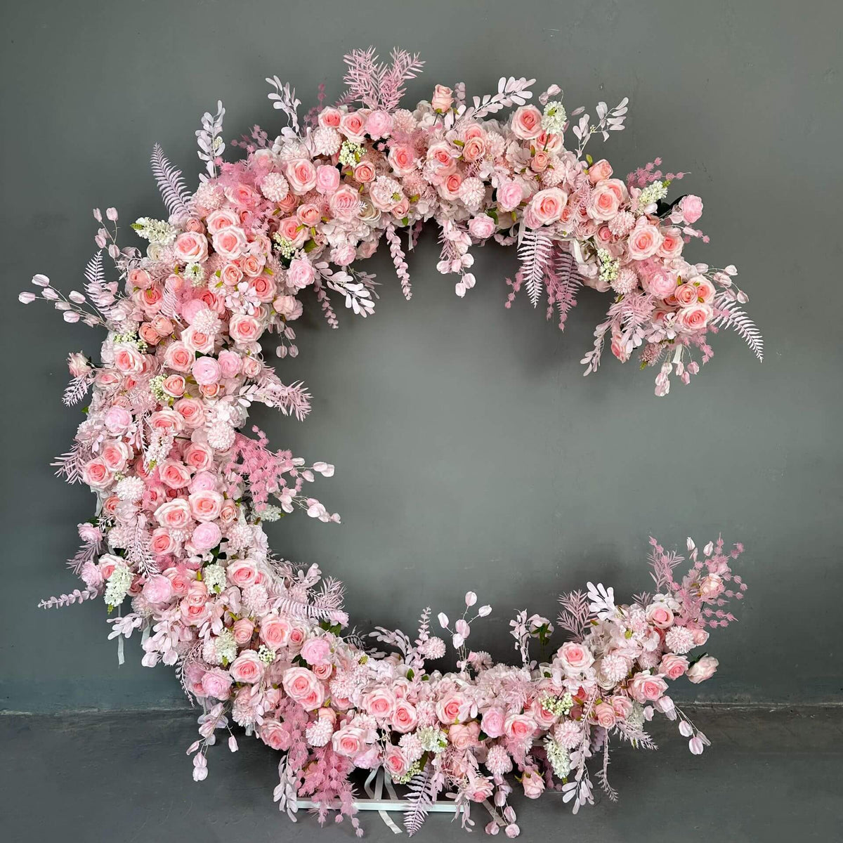 Roseytime Artificial Pink Crescent Arch Fabric Back