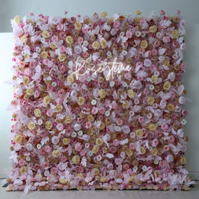 Roseytime 5D Pink Artificial Flower Wall Roll Up Fabric Back#RTW290