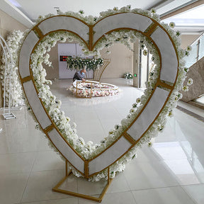 RoseyTime White Heart Artificial Flower Arches Set With Frame Wedding Backdrop Decor