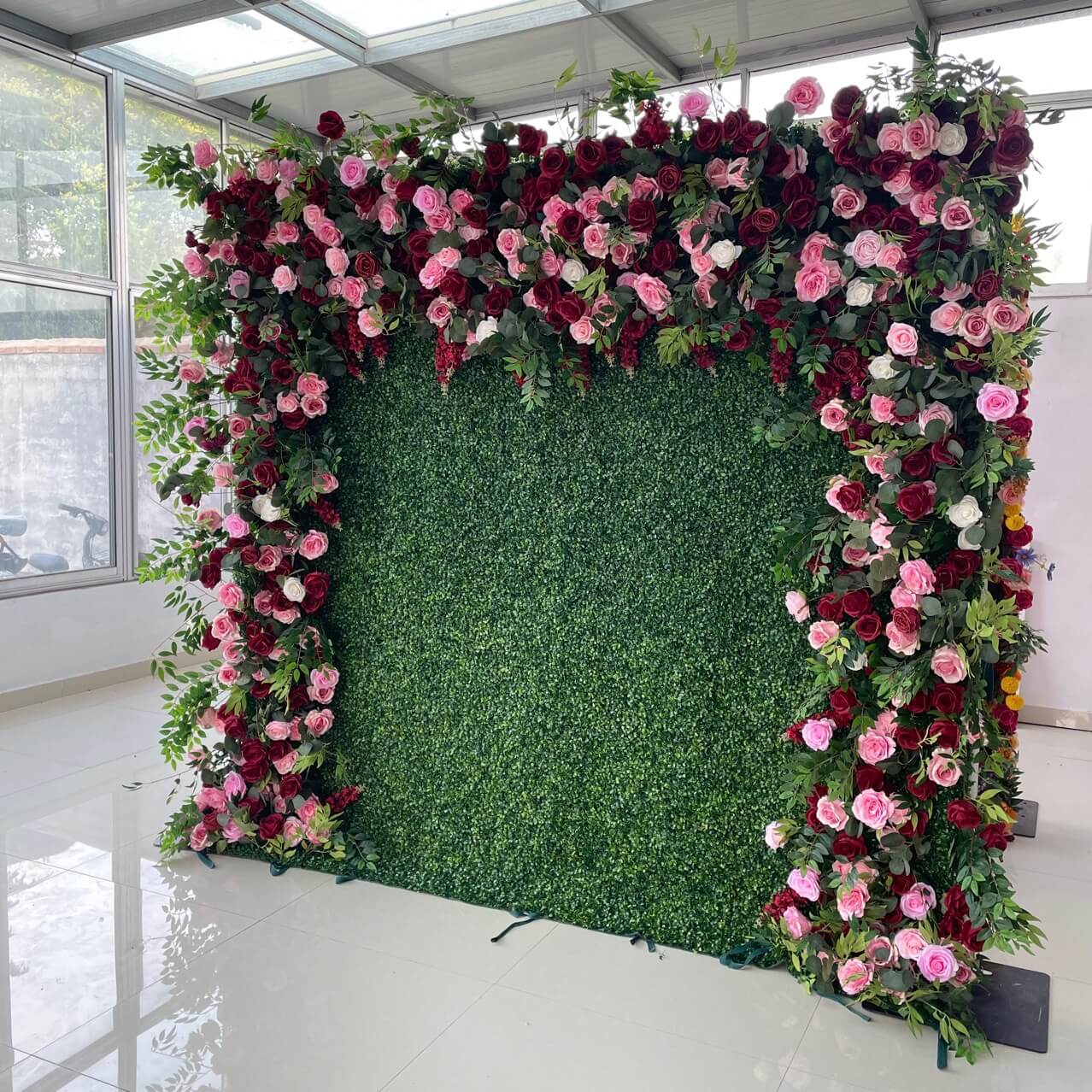 Roseytime Wedding Flower Wall Roll Up Fabric Back Greenery Backdrop #RTW278