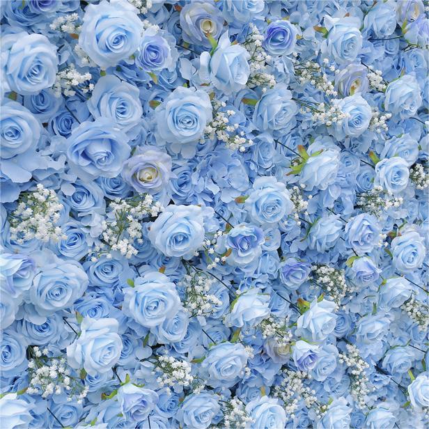 Roseytime 3D Blue Flower Wall Roll Up Fabric Back #RTW058