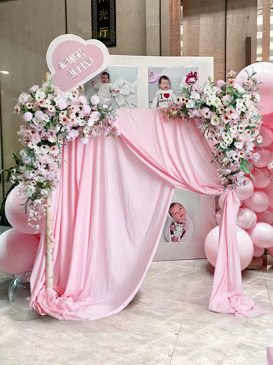 Roseytime Pink Flower Arch Decor Set With Drapes For Wedding&Event