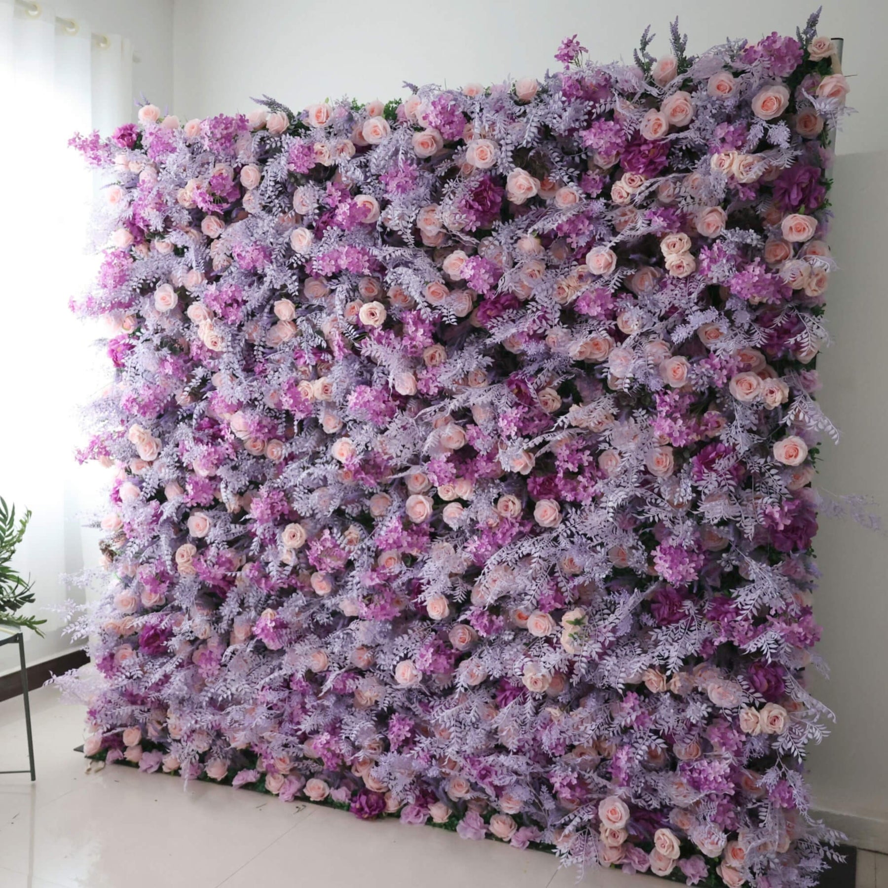 Roseytime 5D Artificial Flower Wall Rolling Up Purple Hanging Flowers Wedding Backdrop Decor for Birthday Event Party