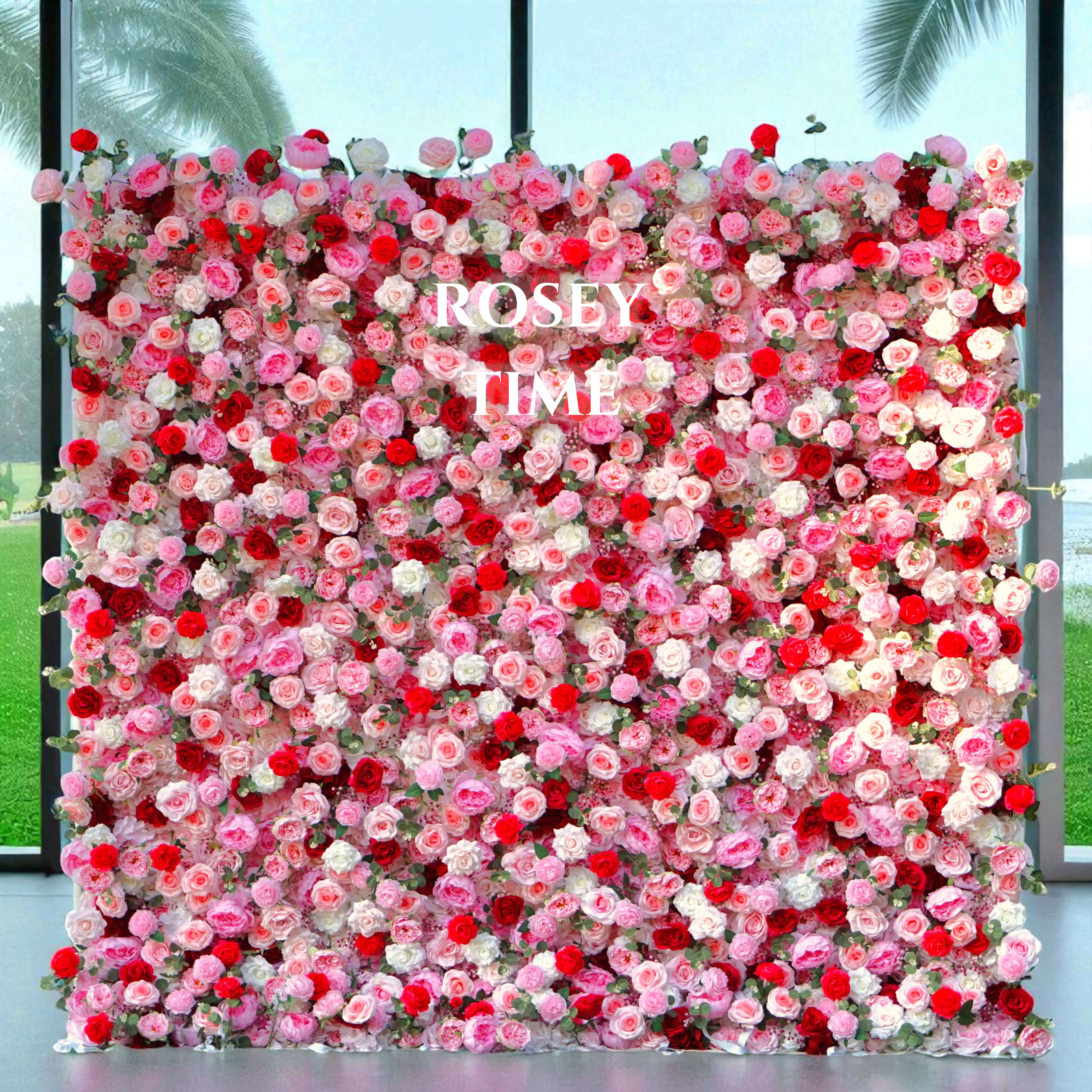B1-Sale: 5D Pink&Red Flower Wall Roll Up Fabric Back #RTW318
