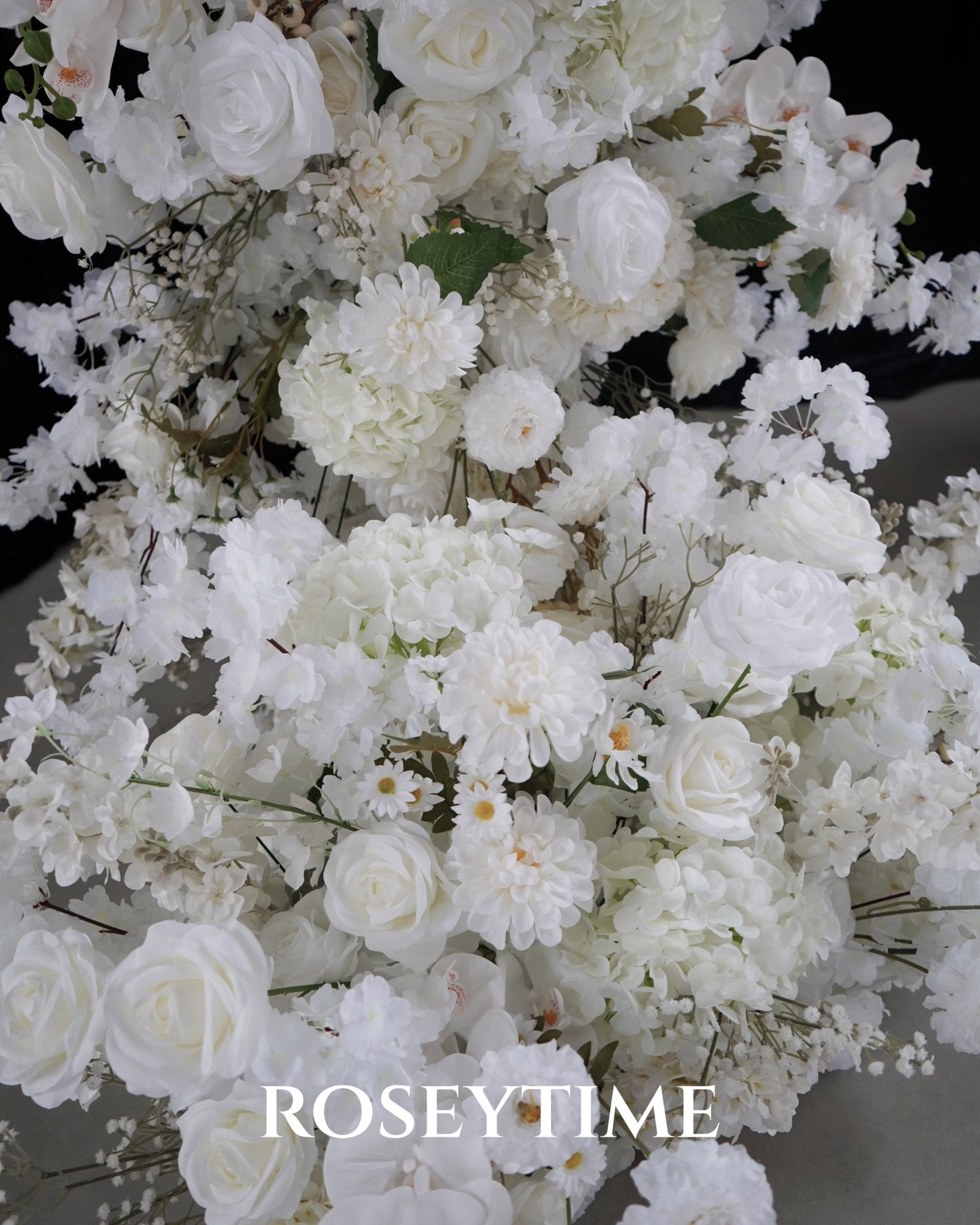 Roseytime White Rose with Baby's Breath Flower Round Arch With Frame #RTA071