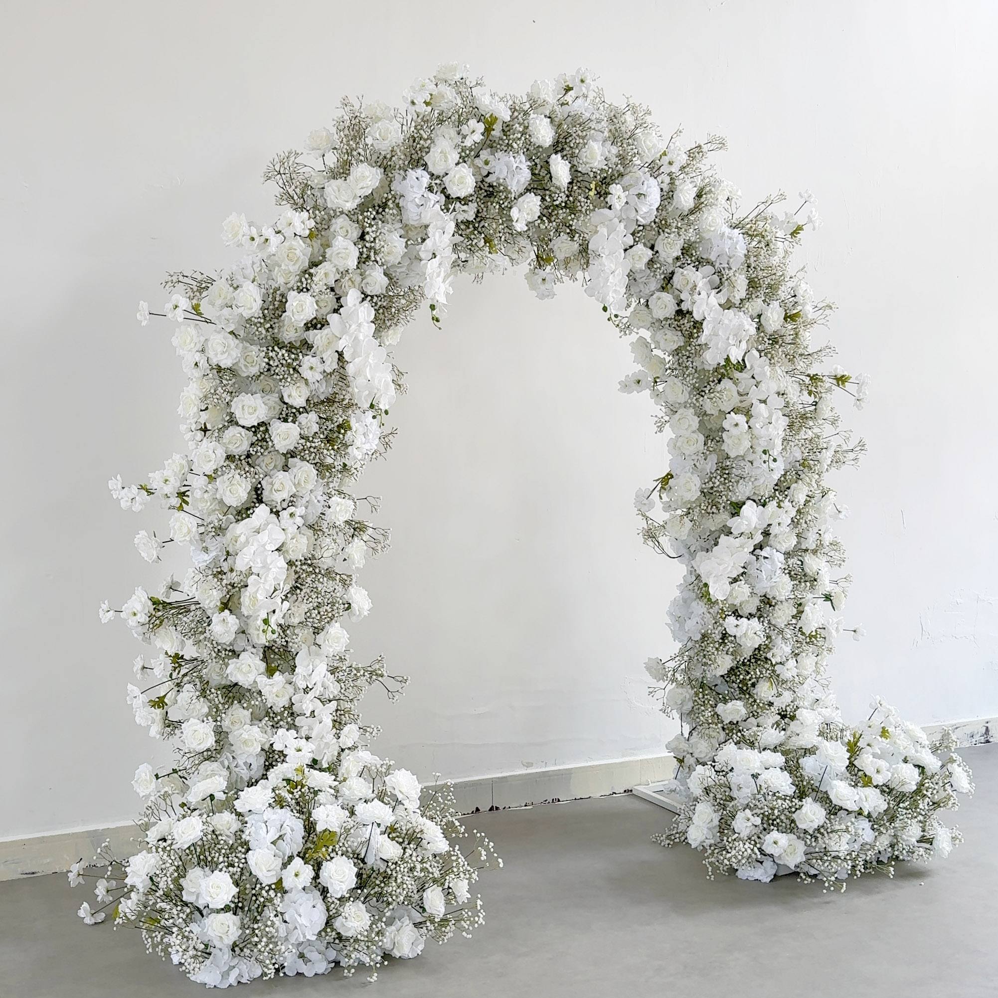 RoseyTime White Baby's Breath Flower Arch n-shape Round Arch #RTA120