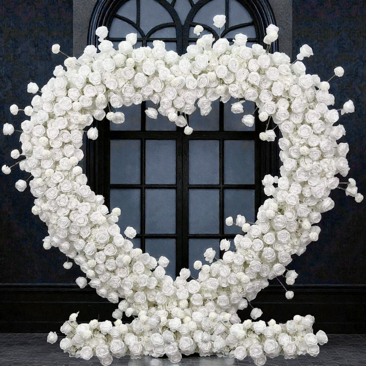 💥B1G1: Sale White Rose Heart Flower Arch With Frame Foam Back #RTA394