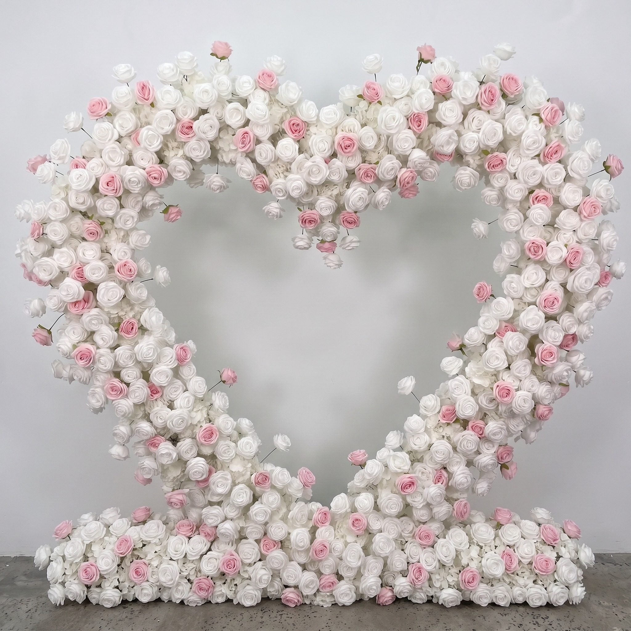 RoseyTime Pink&White Heart Flower Arch With Frame Fabric Back #RTA397