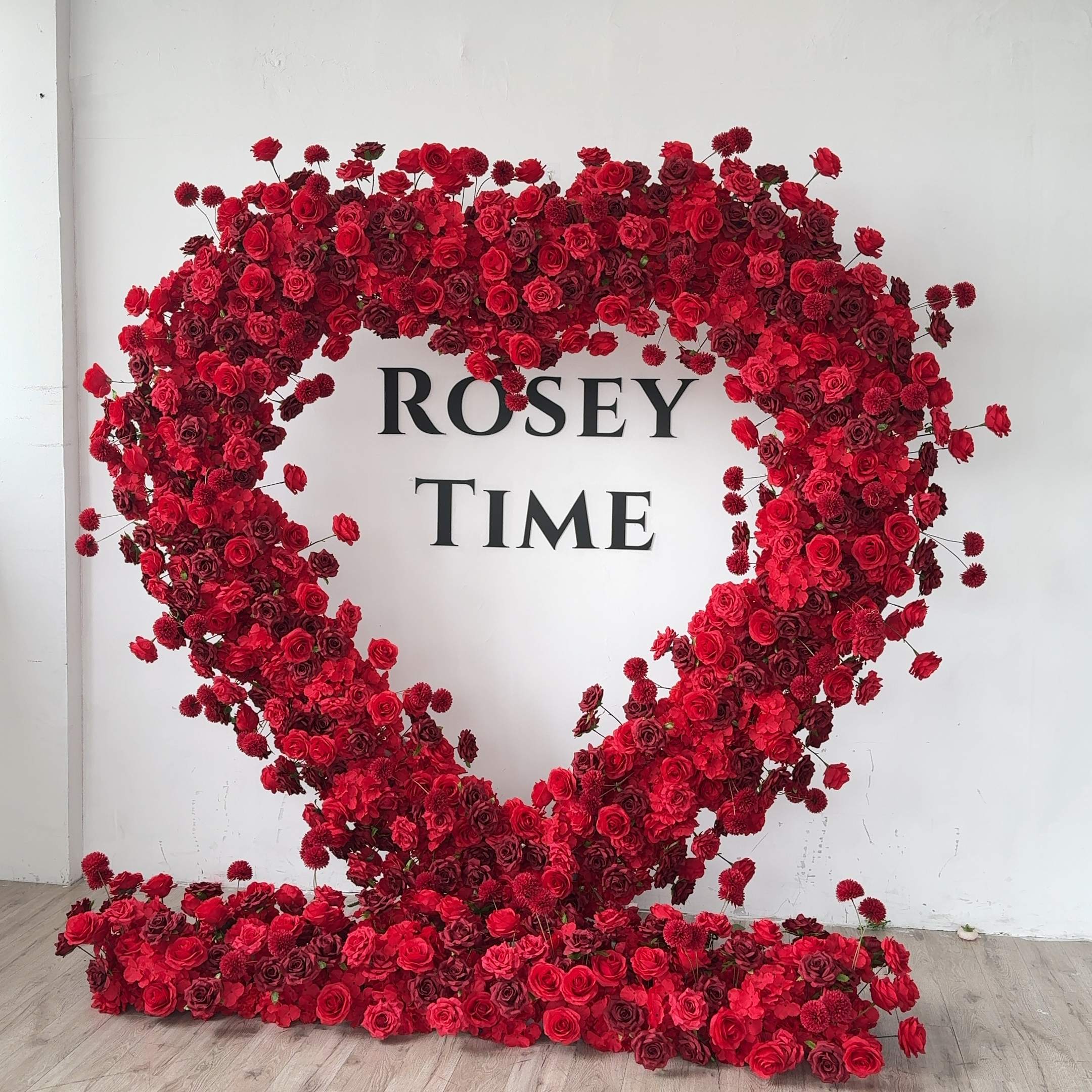 RoseyTime Red Heart Flower Arches With Frame Fabric Back#RTA404