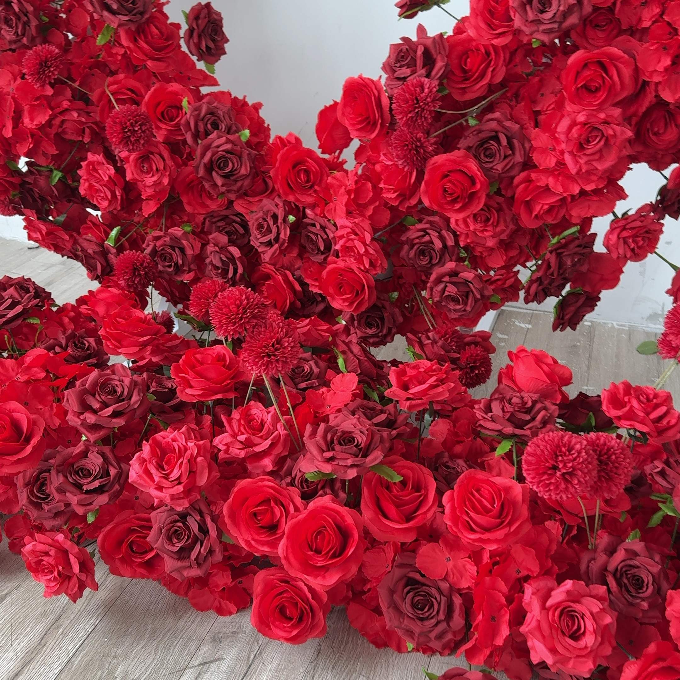 RoseyTime Red Heart Flower Arches With Frame Fabric Back#RTA404