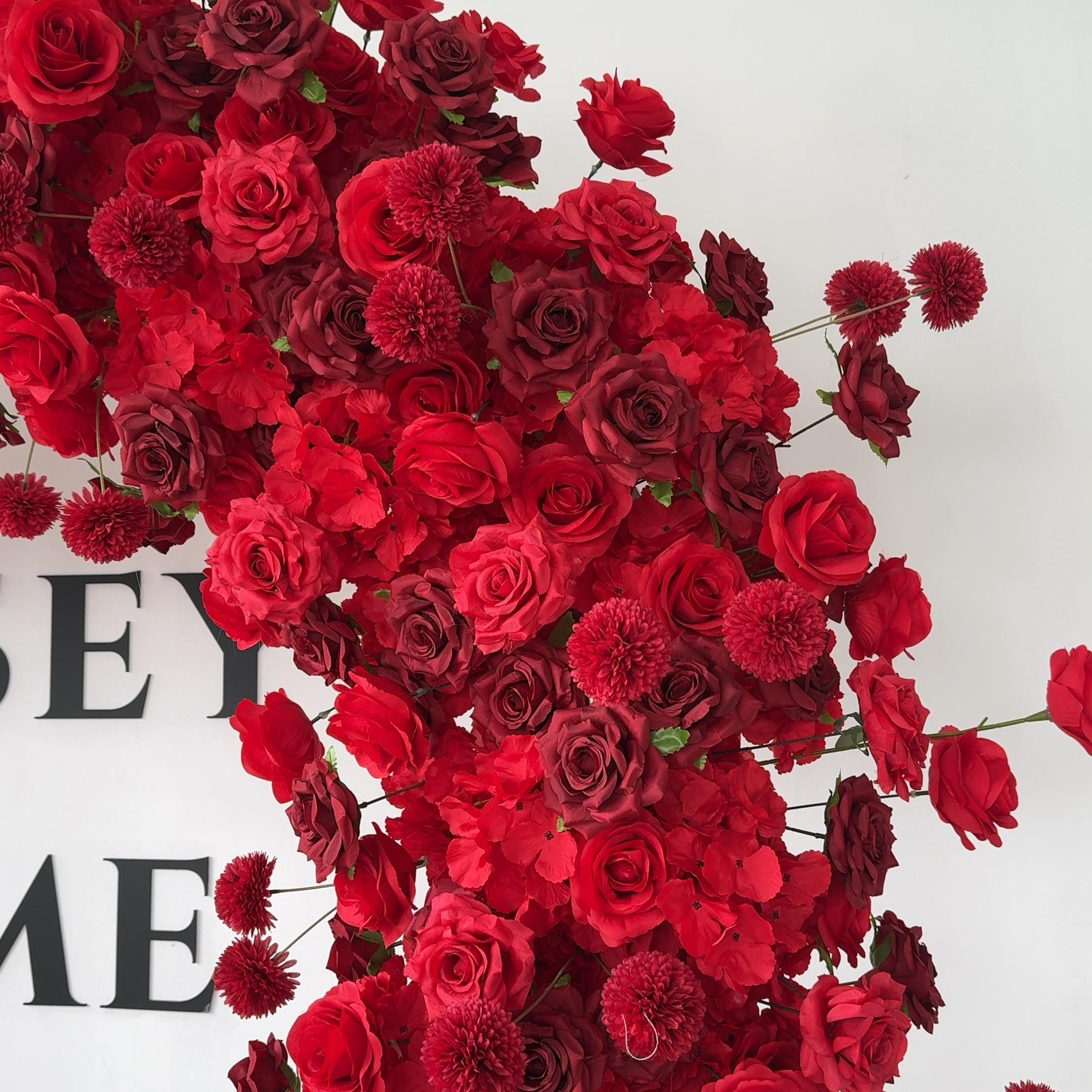 RoseyTime Red Heart Flower Arches With Frame Fabric Back#RTA404