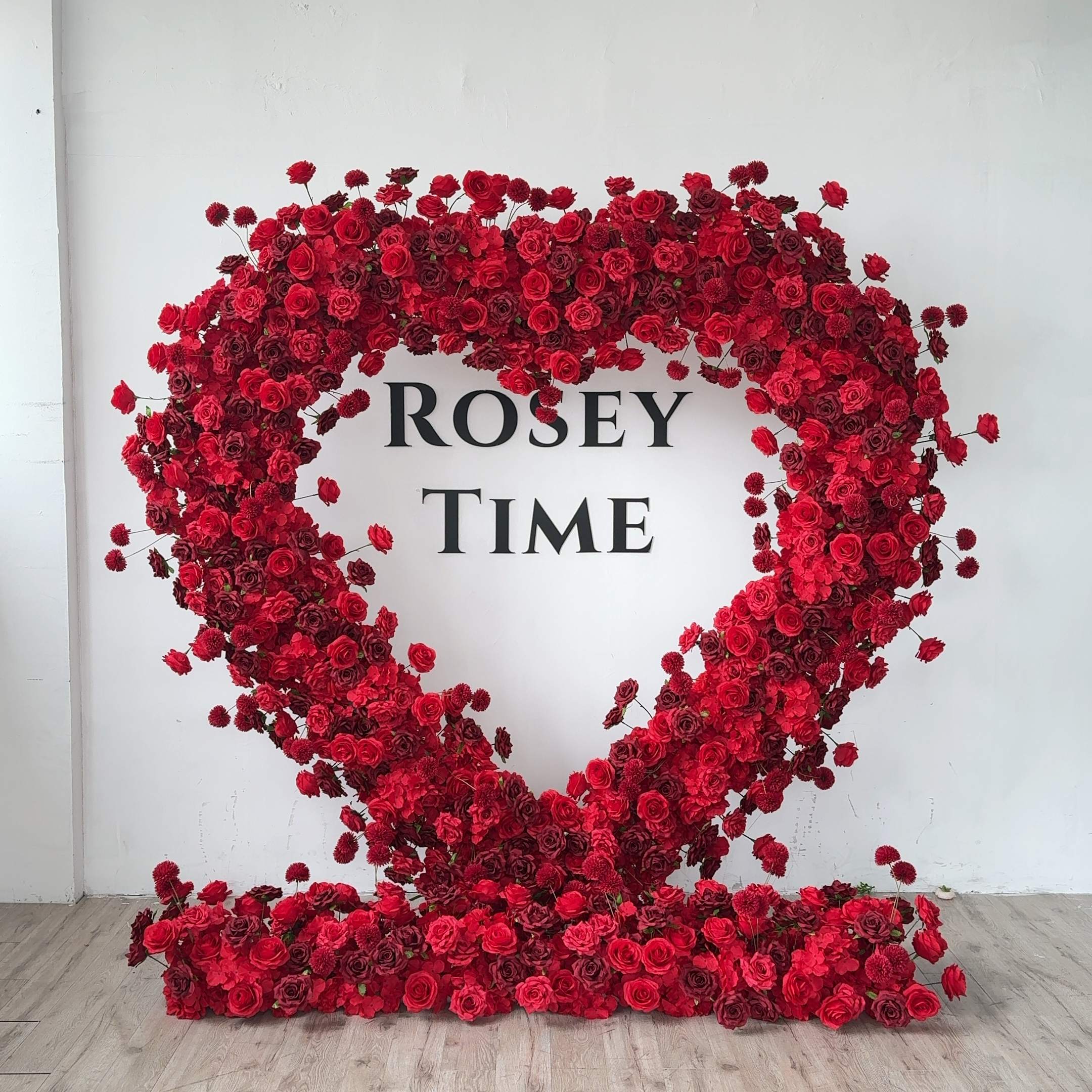 RoseyTime Red Heart Flower Arches With Frame Fabric Back#RTA404
