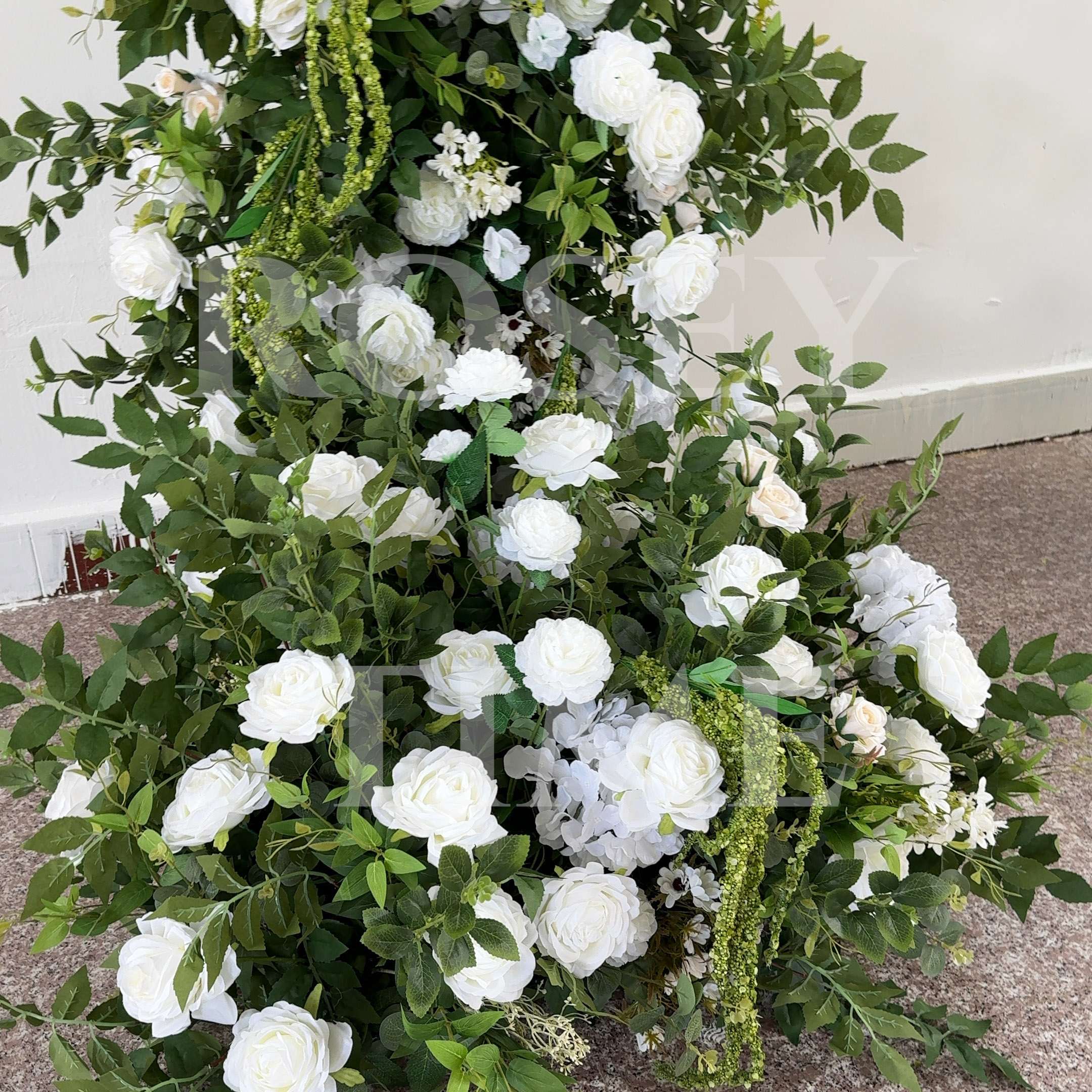 RoseyTime White&Green Flower Arch n-shape Round Arch #RTA412