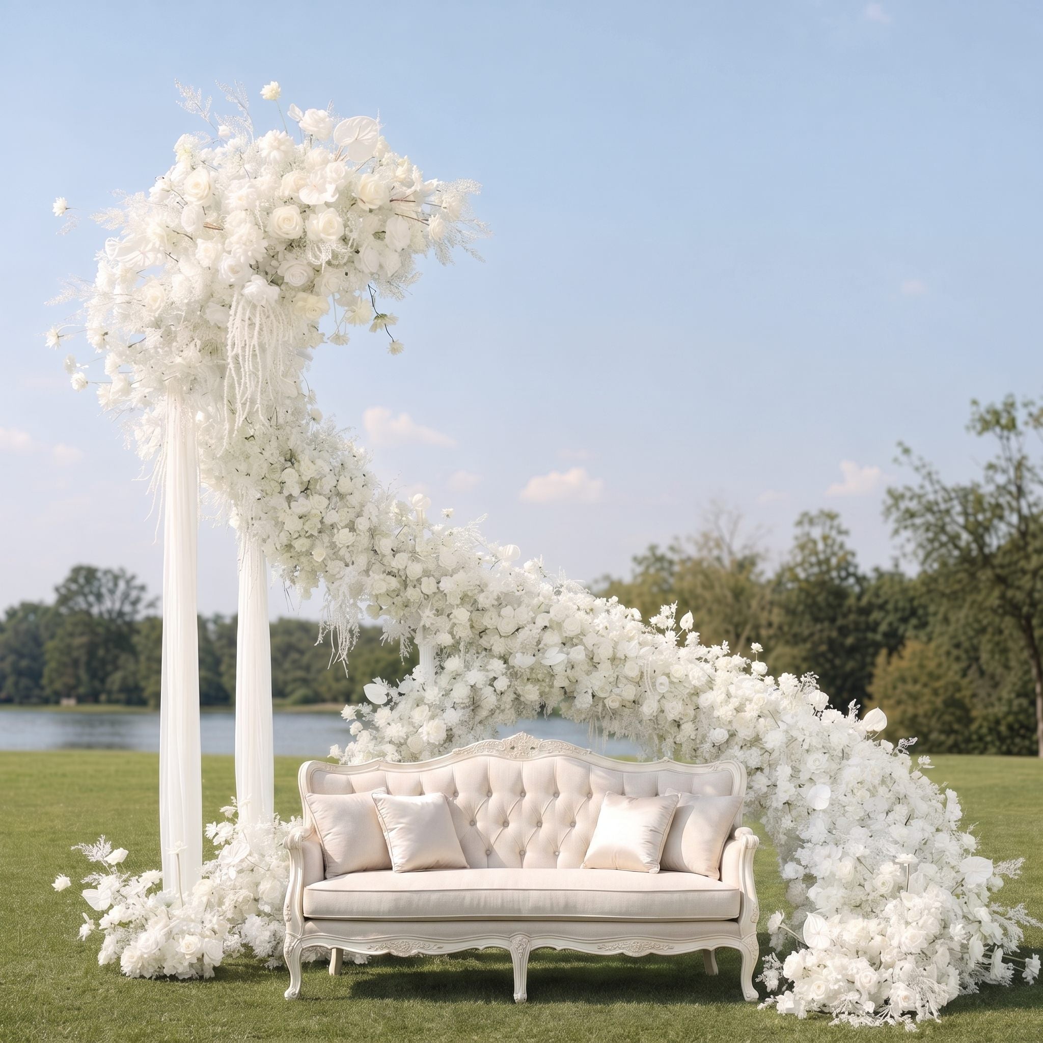 Roseytime White Roses S-Curve Flower Arch Arrangement #RTA490