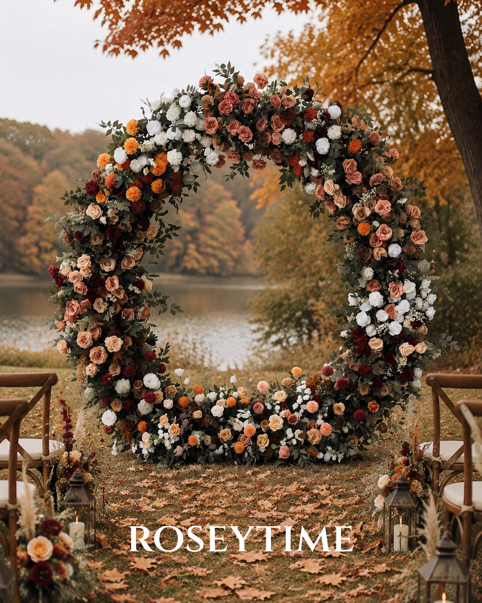 RoseyTime Bordeaux Harvest Flower Circle Arch Fabric Back #RTA510
