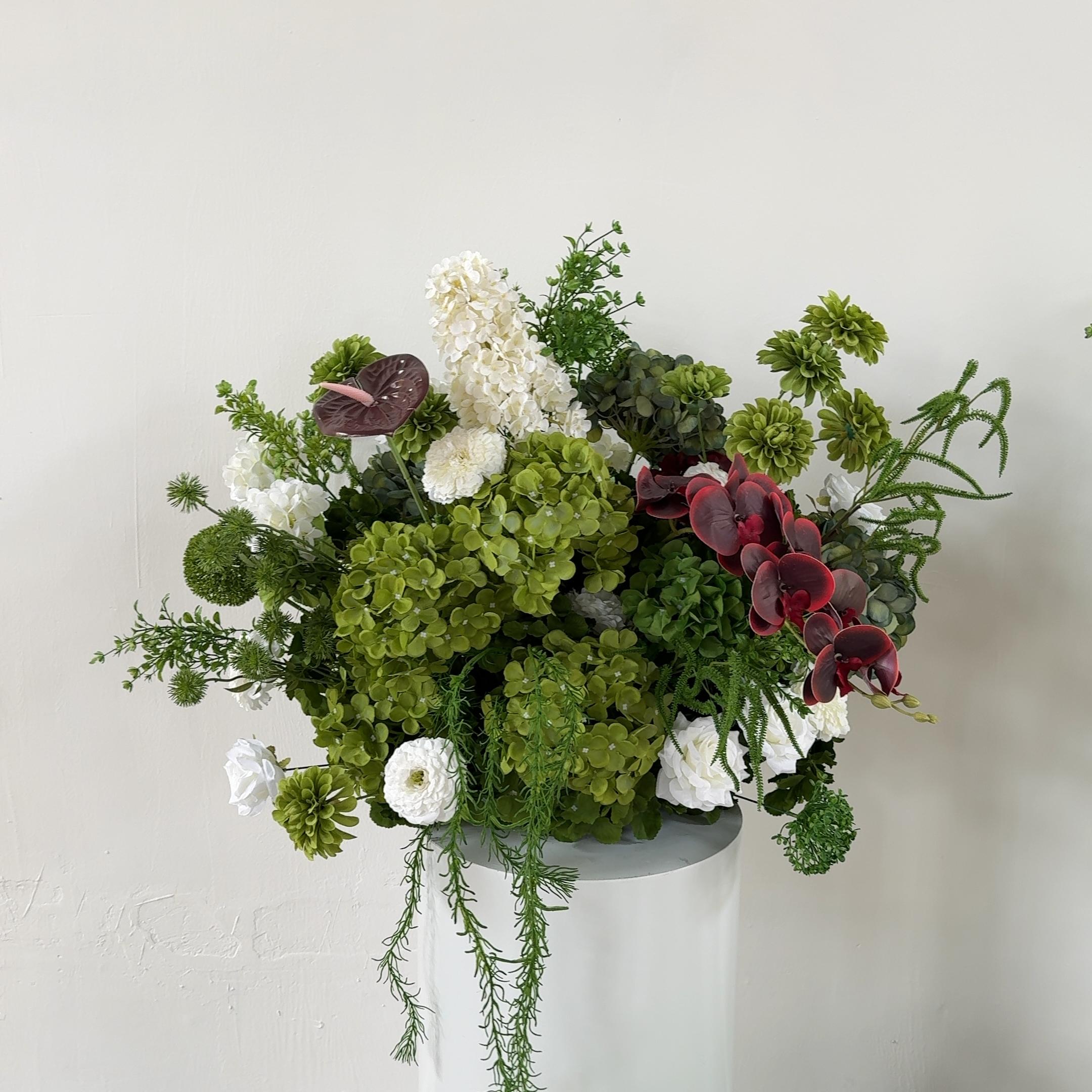 Roseytime Dark Green& Burgundy Floor Flower Wedding Aisle Arrangement #RTF031
