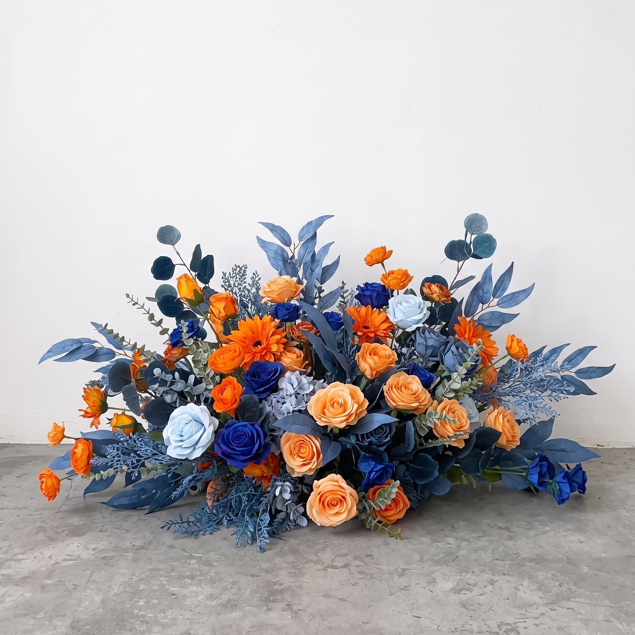 Roseytime Orange&Blue Floor Flower Wedding Aisle Arrangement #RTF037