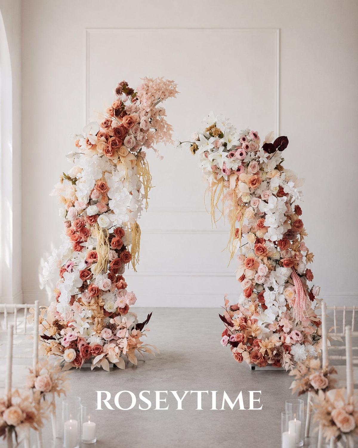Roseytime Mocha Cedar Flower Pillars Arch with Frame #RTP004