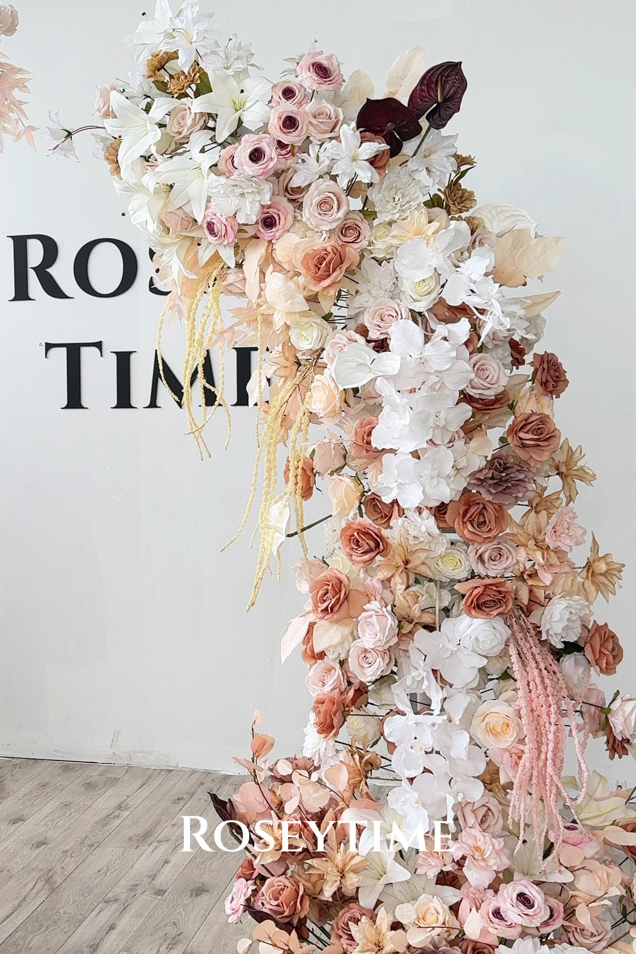 Roseytime Mocha Cedar Flower Pillars Arch with Frame #RTP004