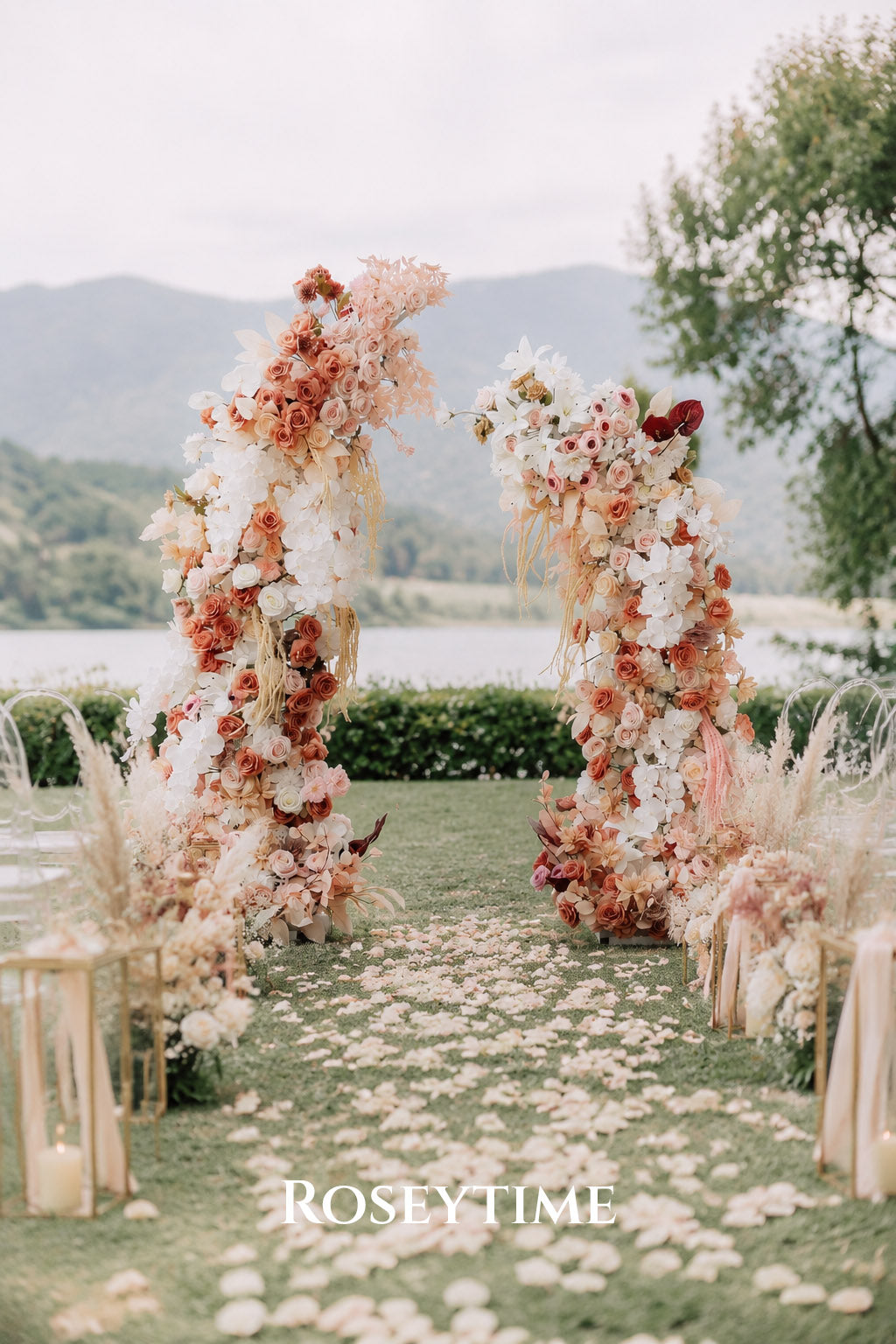 Roseytime Mocha Cedar Flower Pillars Arch with Frame #RTP004