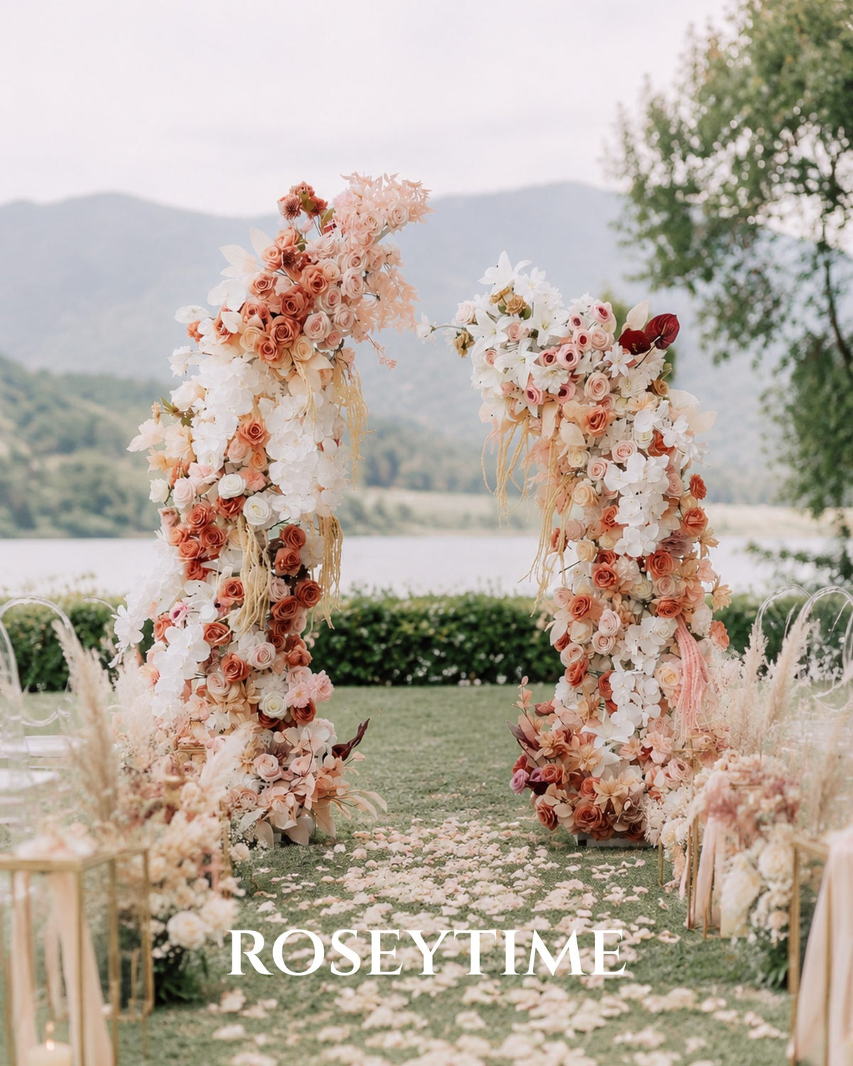 Roseytime Mocha Cedar Flower Pillars Arch with Frame #RTP004