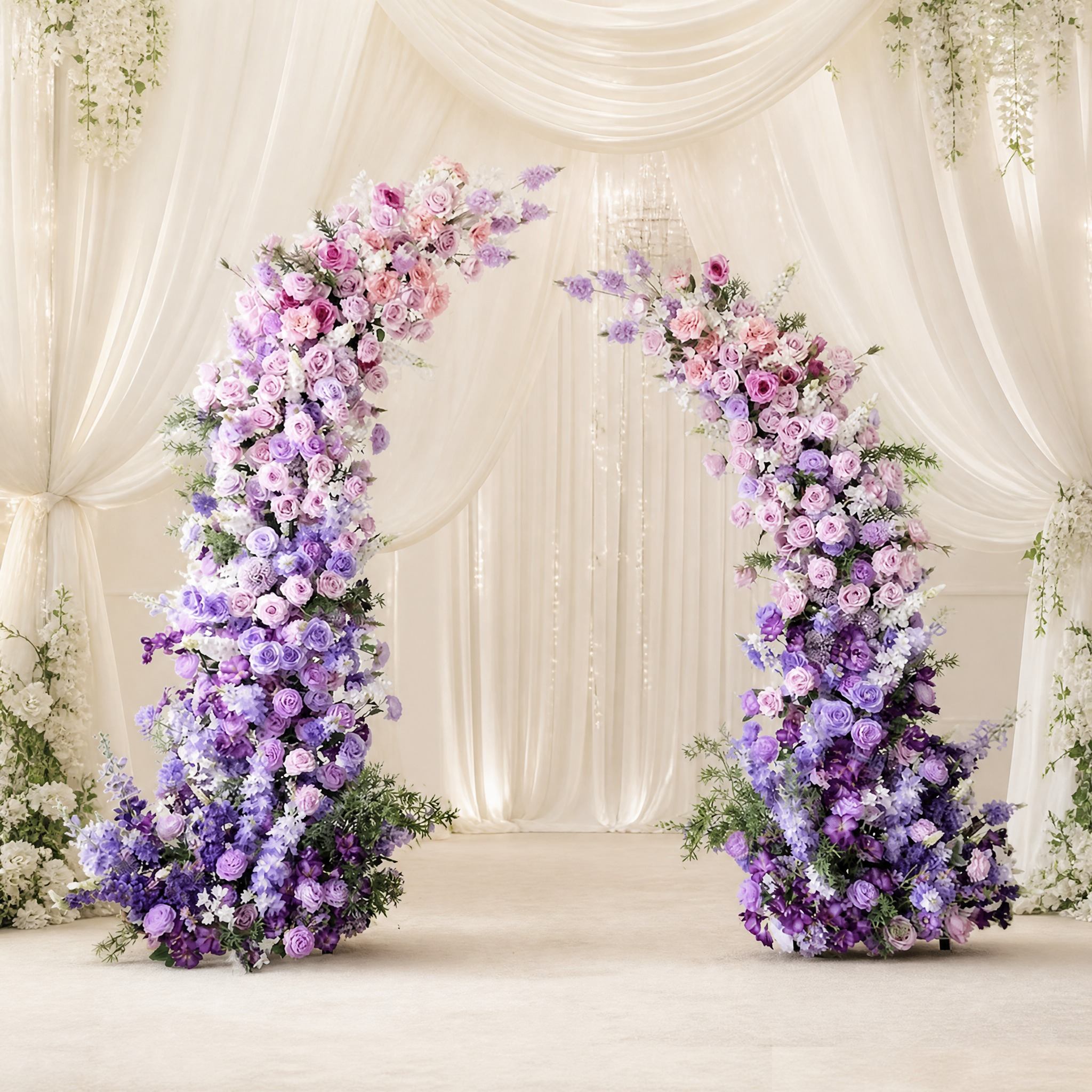 Roseytime Purple Flower Pillars Arch with Frame #RTP008