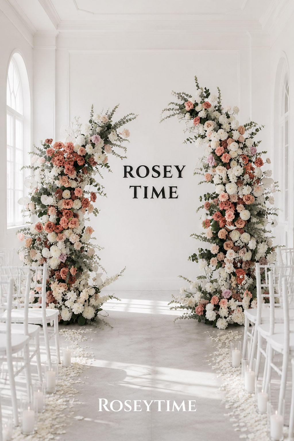 Roseytime Cinnamon Lace Flower Pillars Arch with Frame #RTP015