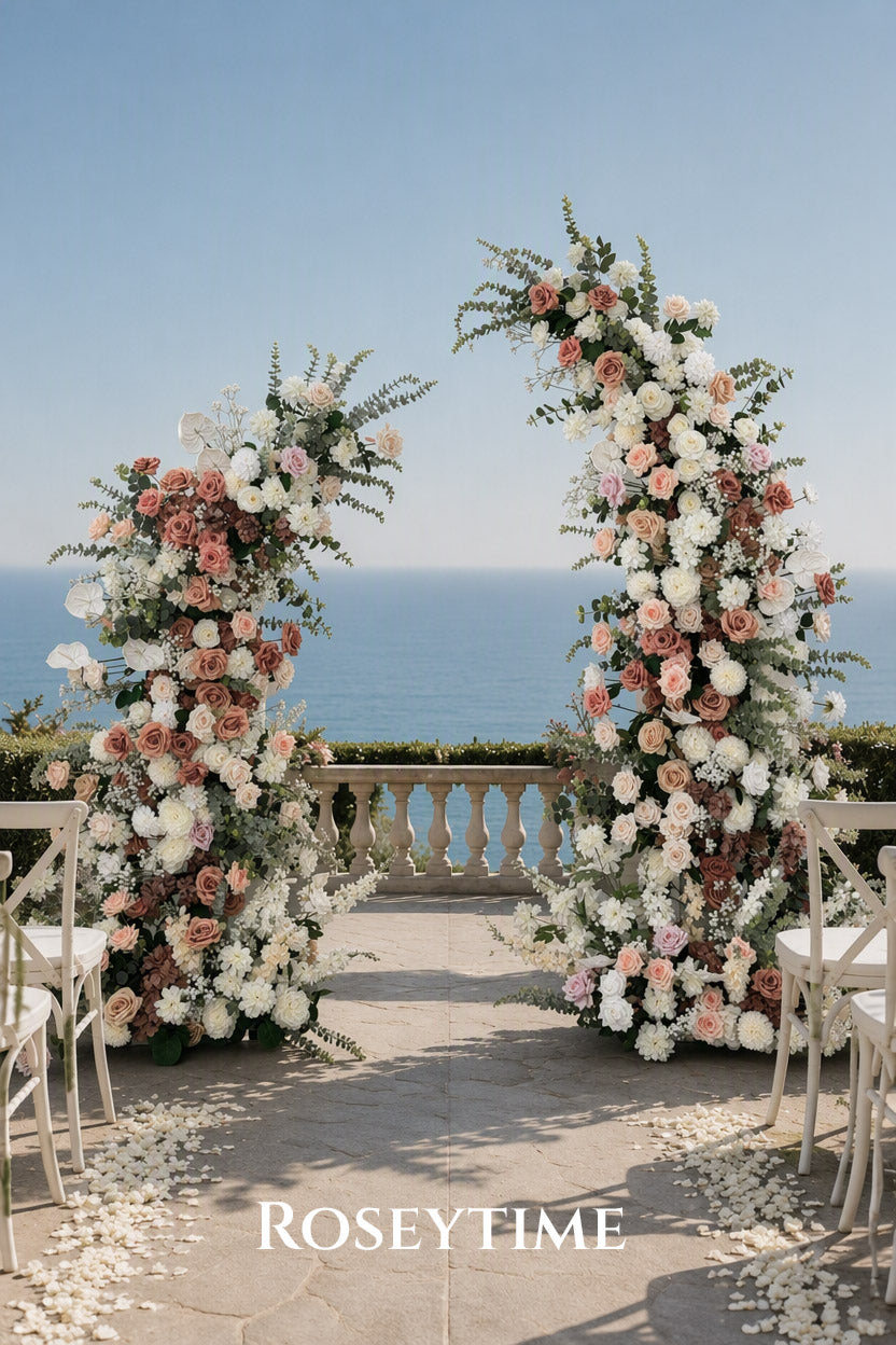 Roseytime Cinnamon Lace Flower Pillars Arch with Frame #RTP015