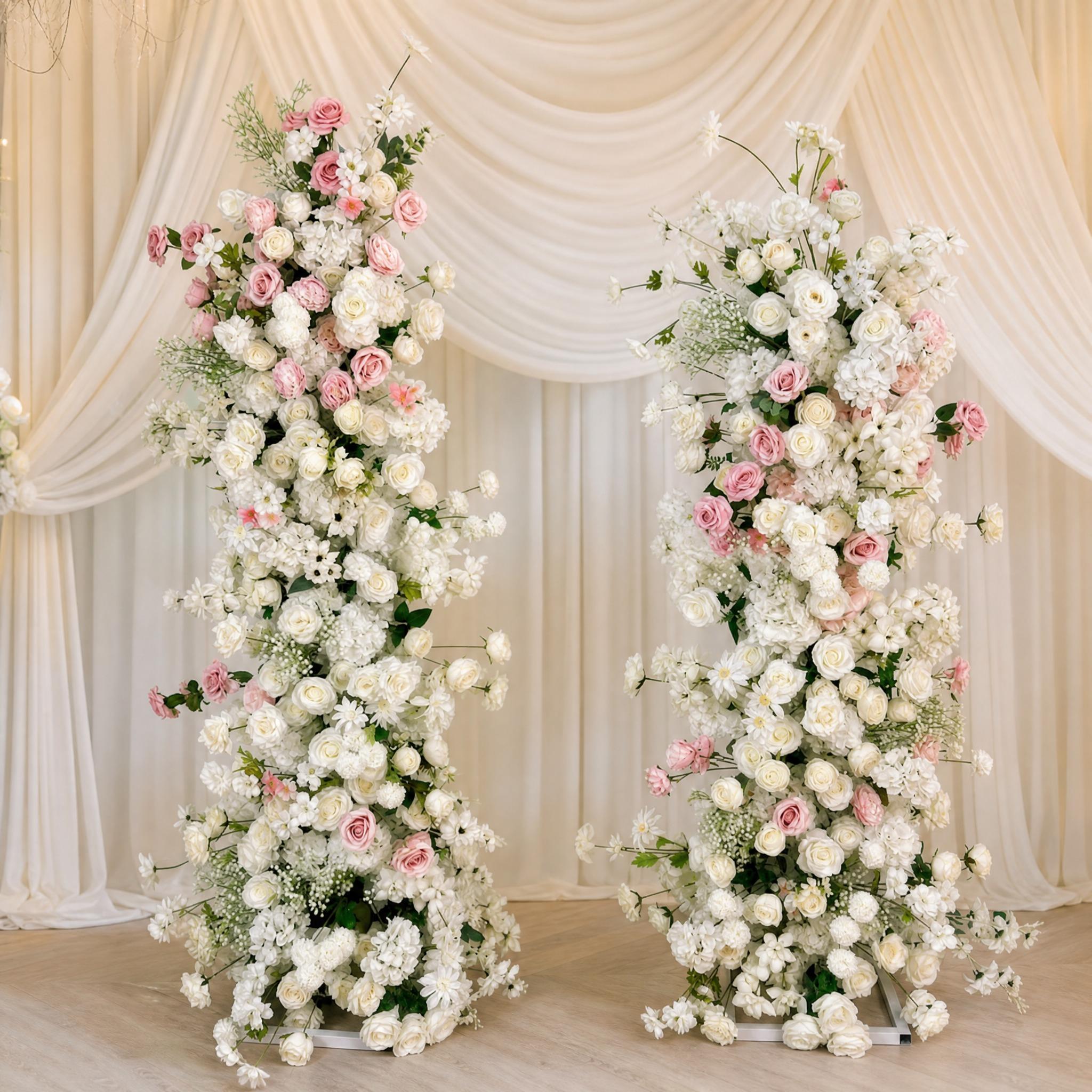 Roseytime Floral Pillars Arch Baby's Breath White Pink Flowers with Frame #RTP028