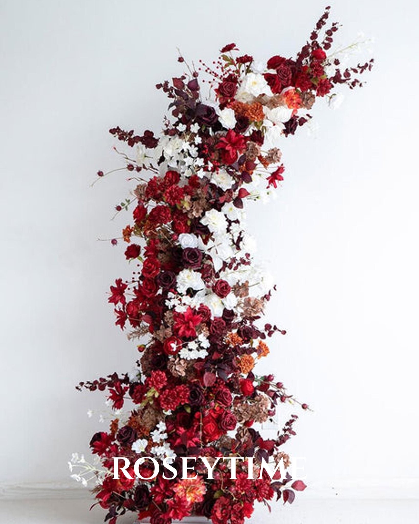 Roseytime Dark Red Flower Pillars Arch with Frame #RTP050