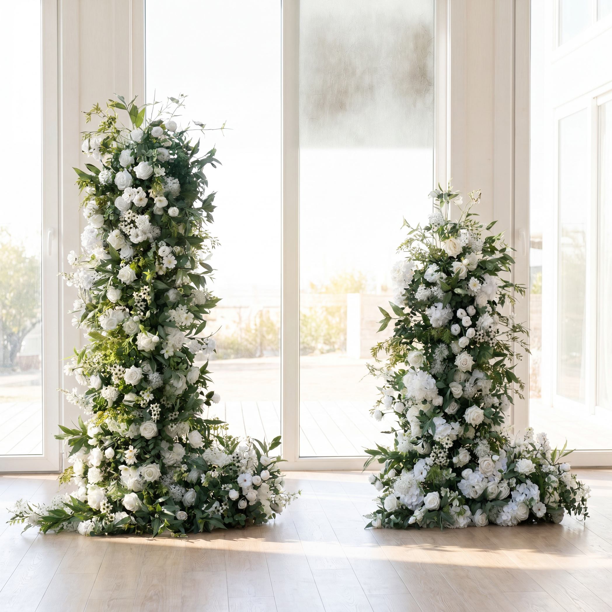 Roseytime Wedding Sylvera White&Green Flower Pillars with Frame #RTP055