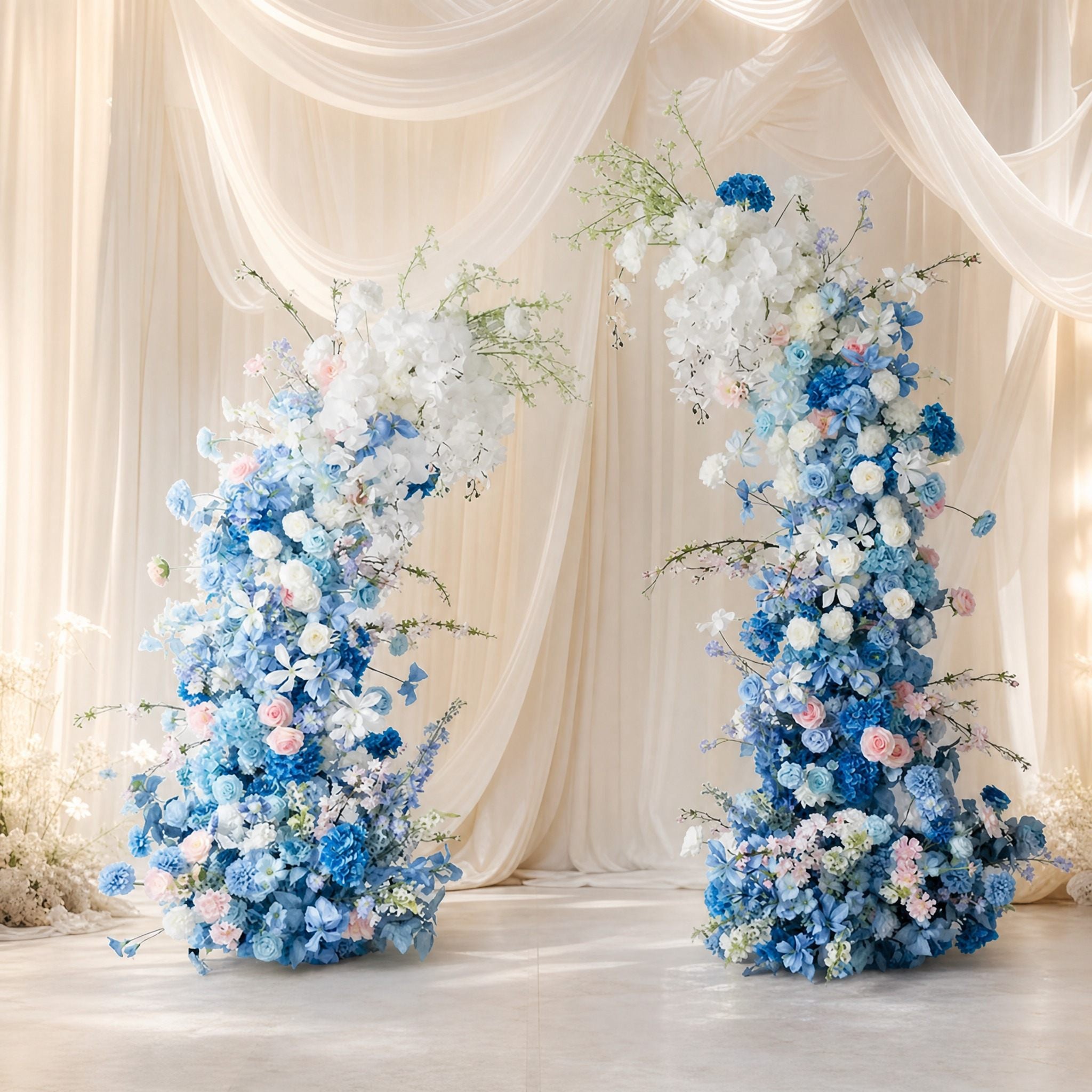 Roseytime Blue&White Flower Pillars Arch with Frame #RTP074