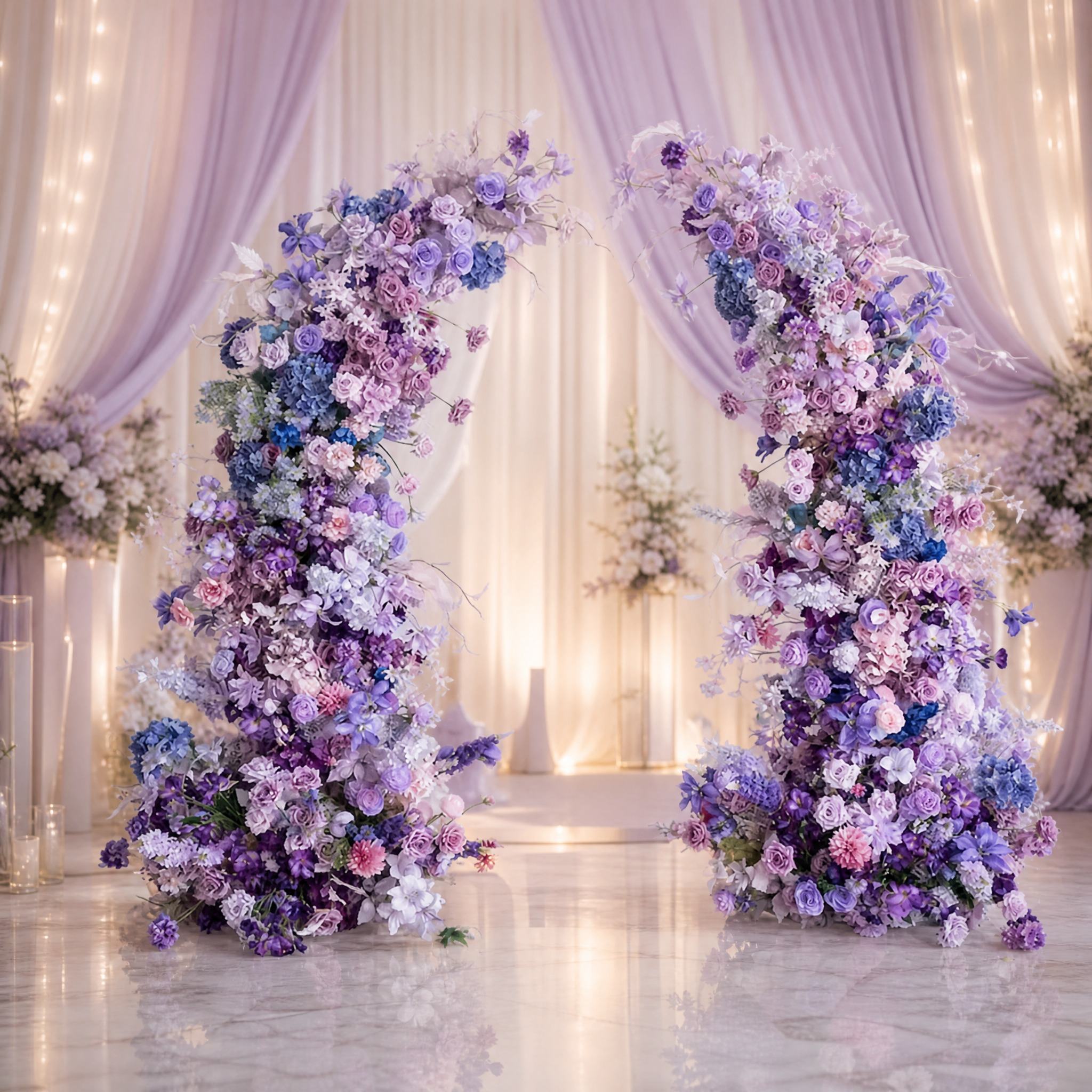 Roseytime Purple Flower Pillars Arch with Frame #RTP076