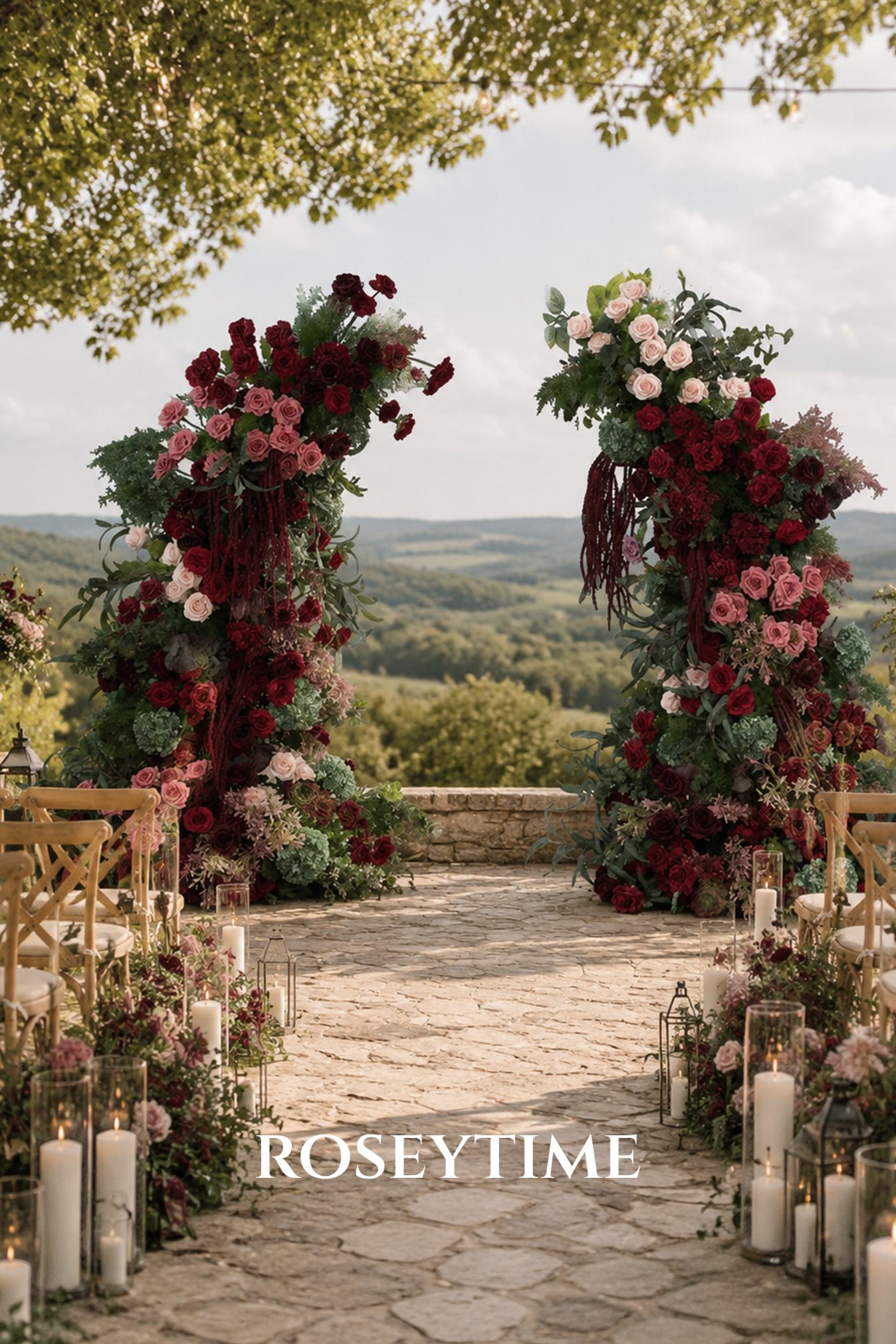 Roseytime Forest&Wine Flower Pillars Arch With Frame #RTP088