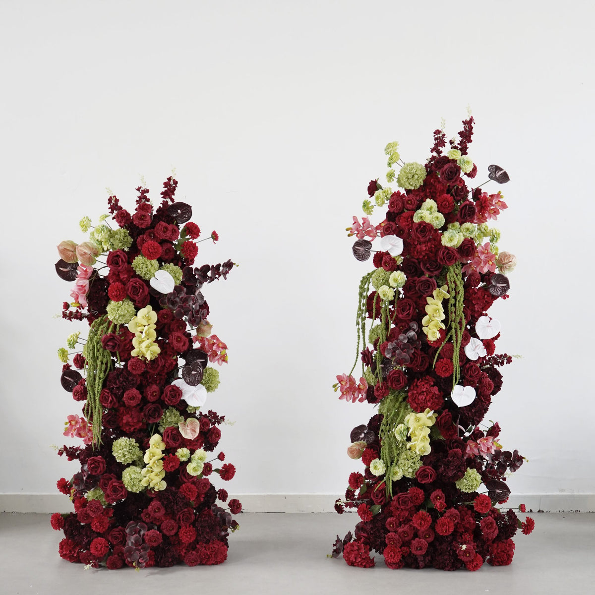 Roseytime Burgundy Mosscurl Flower Pillars Arch with Frame #RTP139