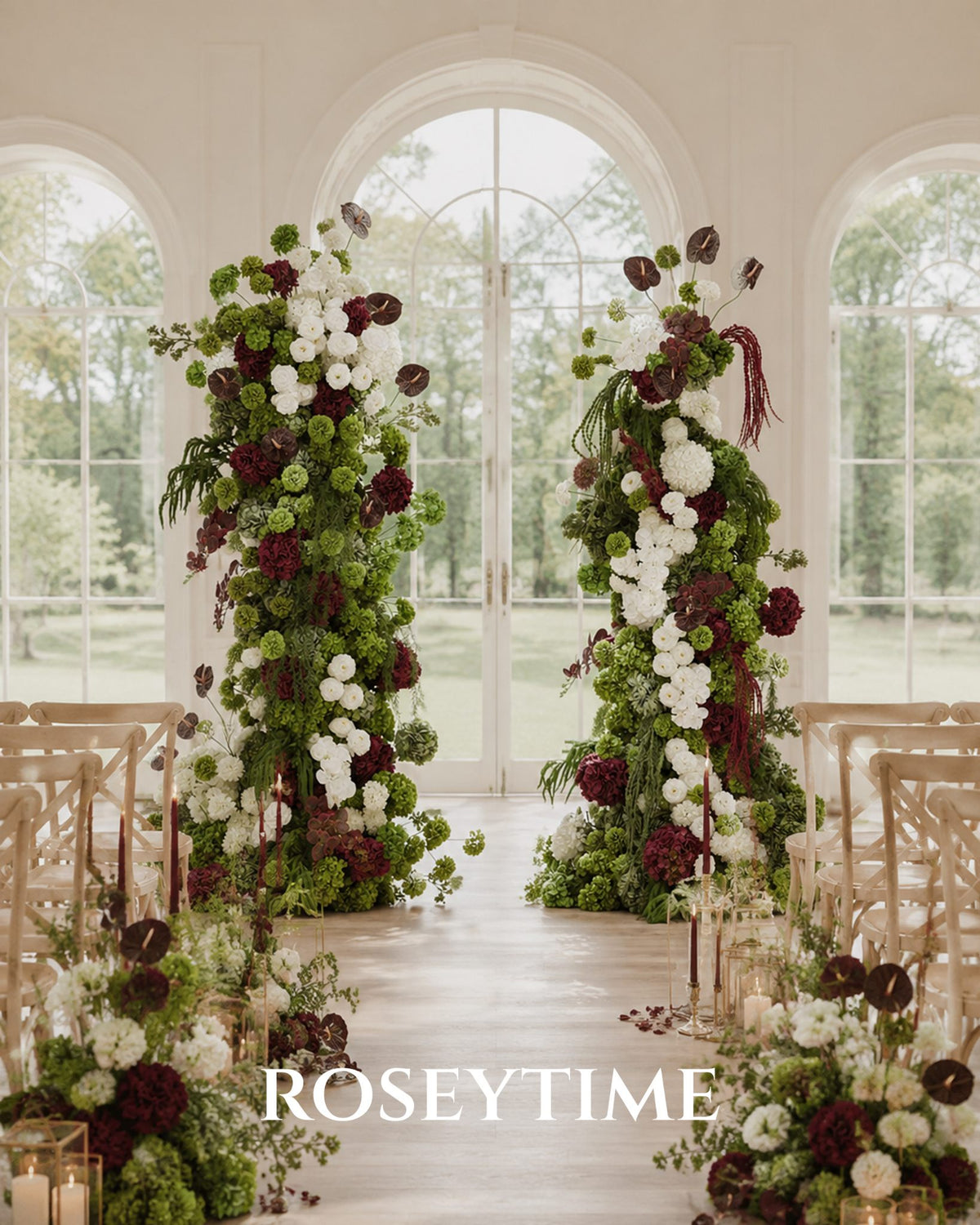 Roseytime Willow& Garnet Flower Pillars Arch with Frame #RTP154