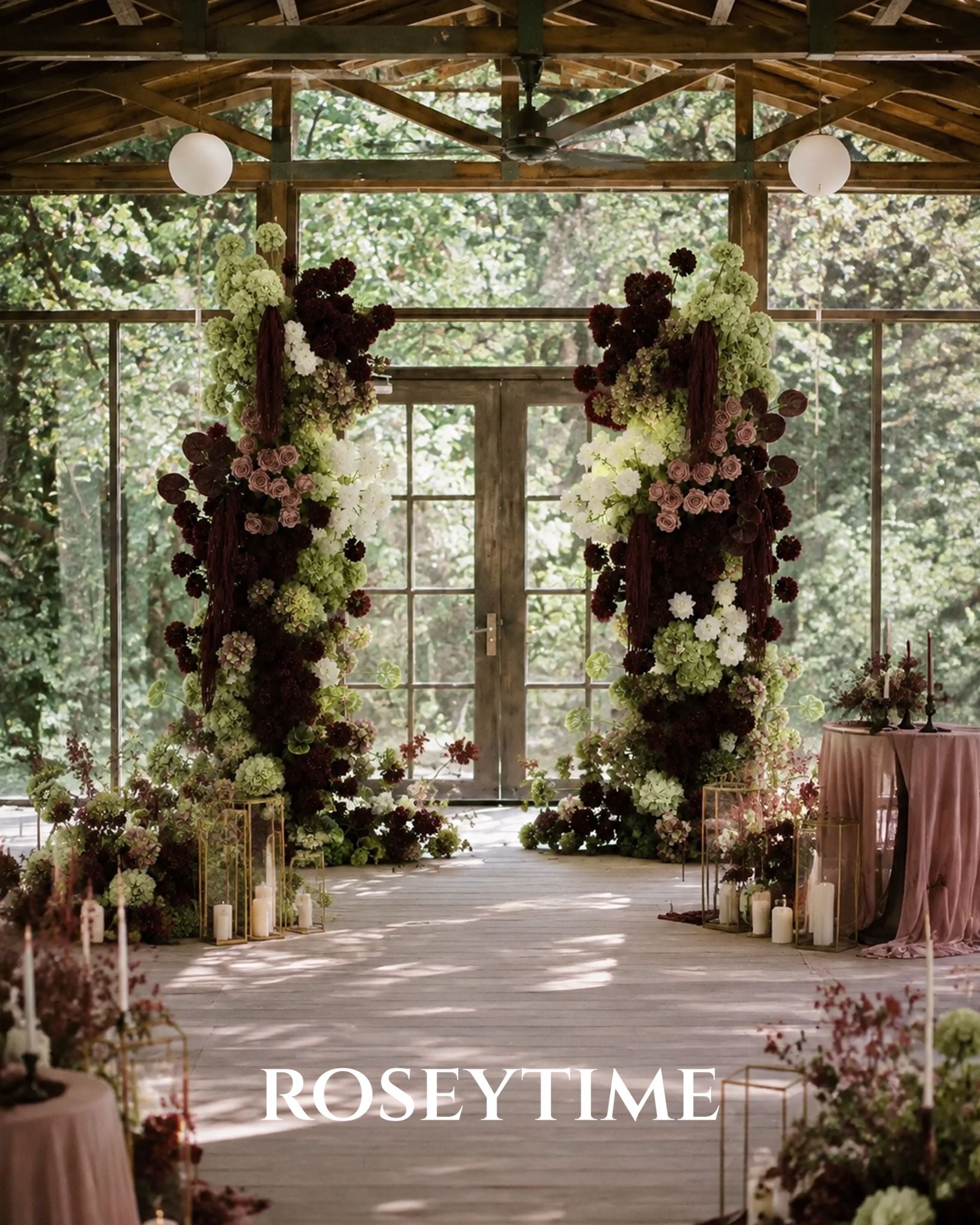 Roseytime Carmine Estate Flower Pillars Arch with Frame #RTP156
