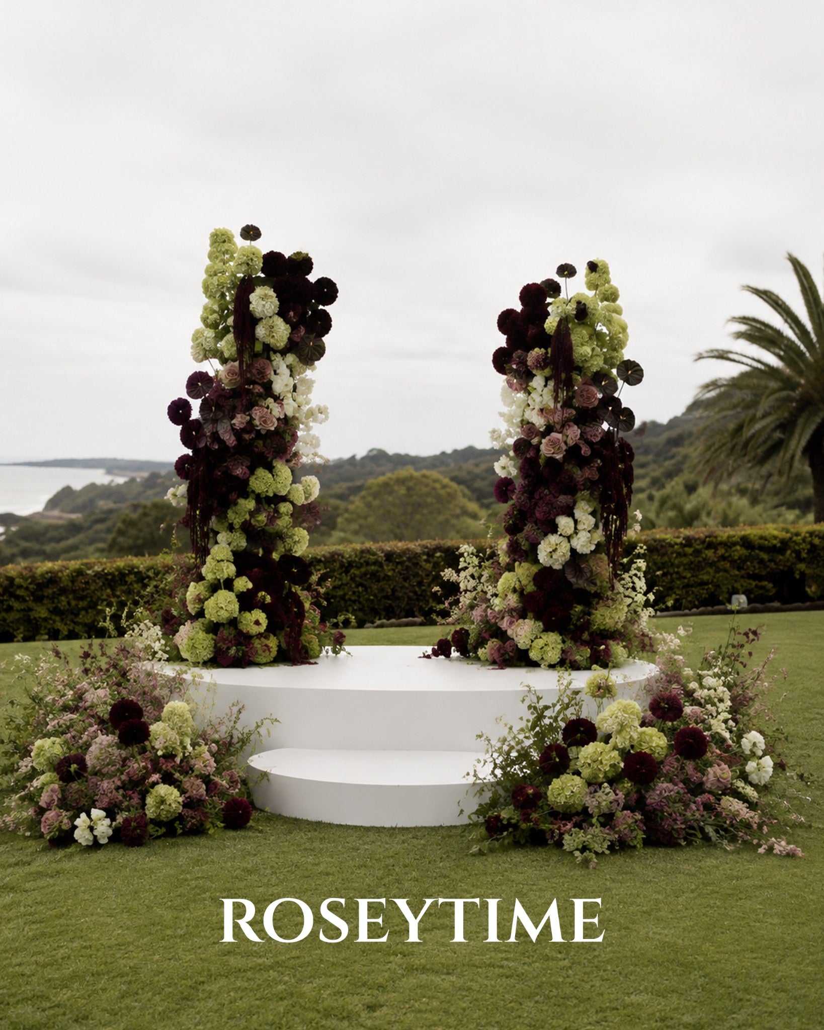 Roseytime Carmine Estate Flower Pillars Arch with Frame #RTP156